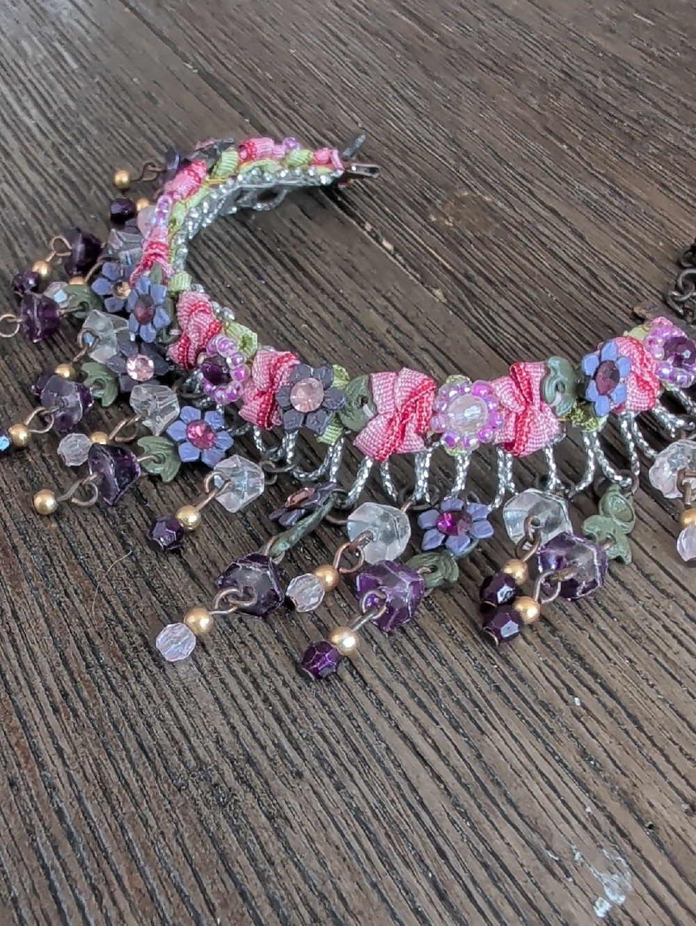 Michal Negrin Vintage Floral Fairy Core Bracelet in Pink and Purple